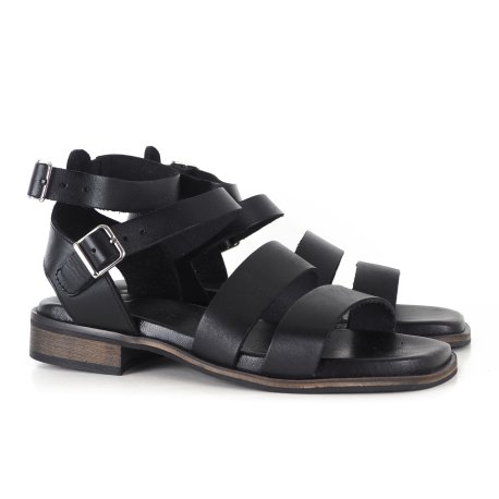 Pavement Bianca sandal med remme i sort skind