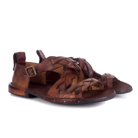 Bubetti 3446 sandal i vasket brun skind med fletremme