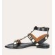 Billi Bi A1625 sandal i sort skind med remme og guldnitter