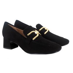 Unisa LOSIE loafer i sort ruskind med lille hæl