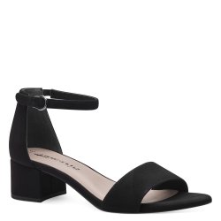 Tamaris 28201 sandal i sort tekstil med lille hæl