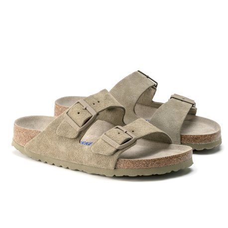 Birkenstock Arizona Suede Leather Faded Khaki med blød fodseng - Sko & Støvler: 39