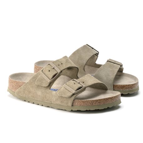 Birkenstock Arizona Suede Leather Faded Khaki med blød fodseng