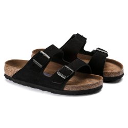 Birkenstock Arizona Suede Leather sort med blød fodseng