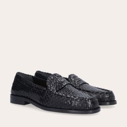 Billi Bi A8671 loafer i håndflettet sort skind