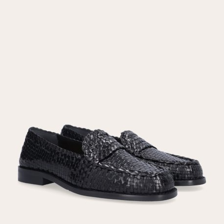 Billi Bi A8671 loafer i håndflettet sort skind