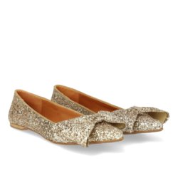Angulus 1703 flad ballerina i champagne glitter med sløjfe