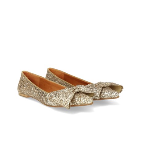 Angulus 1703 flad ballerina i champagne glitter med sløjfe