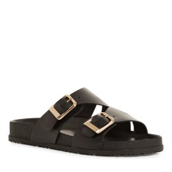 Tamaris 27500 slip in sandal i sort skind med spænder