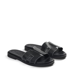Pavement Pam slip in sandal i sort læder