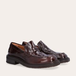 Billi Bi A9023 loafer i brun lakskind med flettet skind