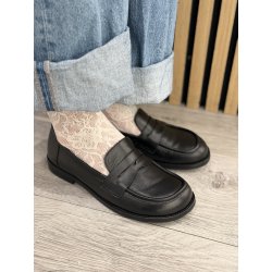 Wonders A-4611 loafer i sort skind med bred snude