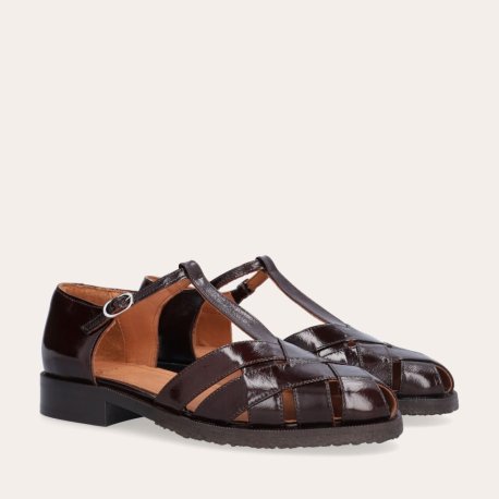 Billi Bi A9683 lukket sandal i mørkebrun lakskind - Sko & Støvler: 40