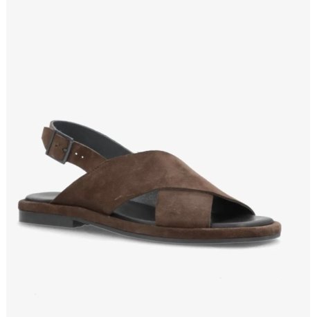 Phenumb Onry Strap sandal med krydsrem i mørkebrun ruskind