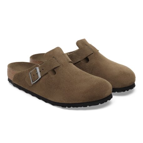 Birkenstock Boston Suede Leather Dark Tea Med blød fodseng HERRE (BRED)