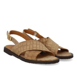 Angulus 5637 sandal med krydsrem i præget sand ruskind