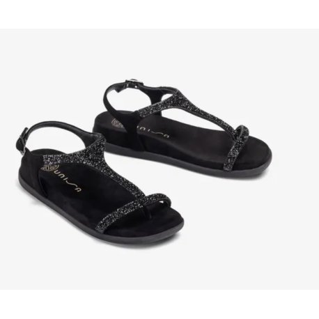 Unisa Canada sandal i sort ruskind med glitter