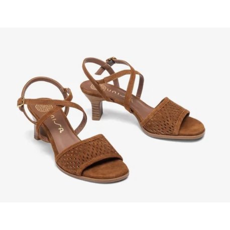 Unisa LIMOSI sandal i brun ruskind med hæl