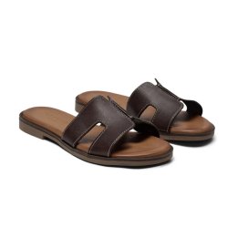 Pavement Pam slip in sandal i mørkebrun læder