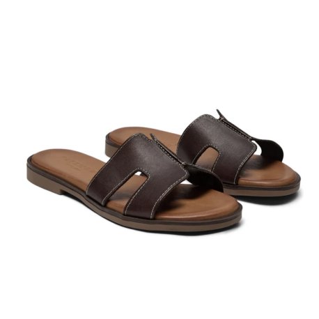 Pavement Pam slip in sandal i mørkebrun læder