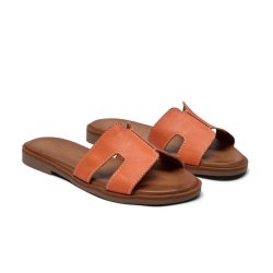 Pavement Pam slip in sandal i orange læder