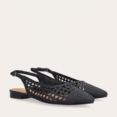 Billi Bi A9571 ballerina i flettet sort skind