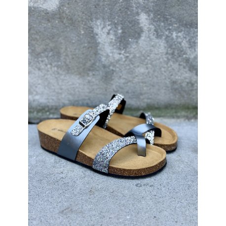 Bella Moda S23609 sandal i sølv glitter