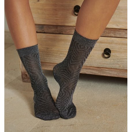 MP woman 79780 strømpe i sort glimmer med print